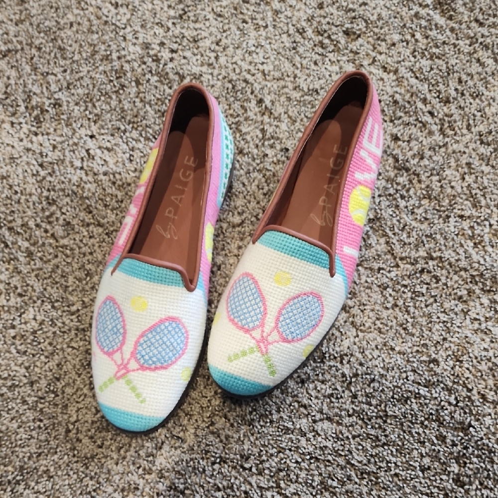 PAIGE Women's Tennis Motif Loafers - Pink, Blue, and White